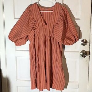 A NEW DAY ORANGE STRIPED PUFF SLEEVE WOMENS DRESS